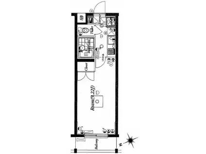 ビバリーホームズ柿の木坂(1K/3階)の間取り写真
