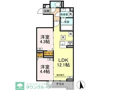 セレスティア谷中(2LDK/1階)の間取り写真