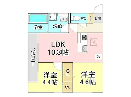 ARIGA10 C棟(2LDK/2階)の間取り写真