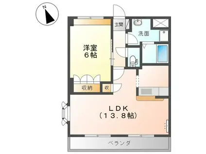 ソレイユ鉄屋(1LDK/2階)の間取り写真