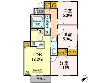 D-ROOMグリーンヒルズ(3LDK/1階)の間取り写真