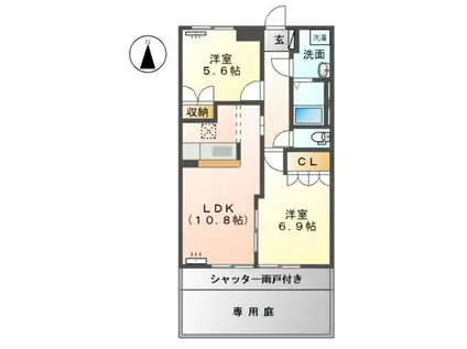 シャローム(2LDK/1階)の間取り写真