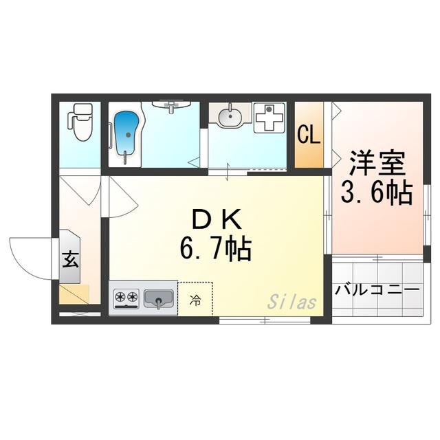 ハーモニーテラス太秦安井車道町(1DK/3階)の間取り写真