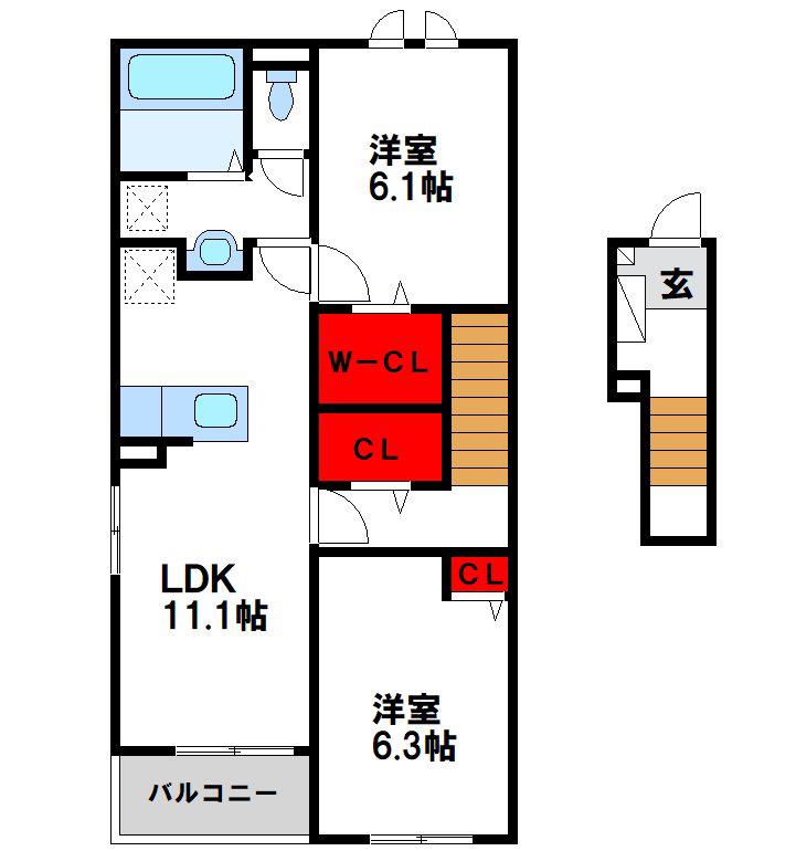 ウィスタリア I(2LDK/1階)の間取り写真