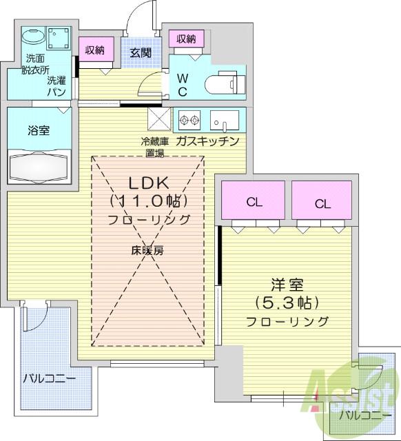 フェリシダ五橋(1LDK/7階)の間取り写真