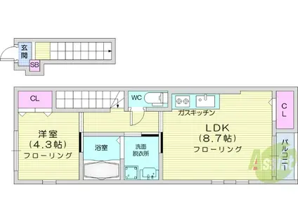 WAVE GARDEN(1LDK/2階)の間取り写真