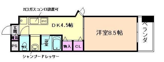 クレアみてじま(1DK/6階)の間取り写真