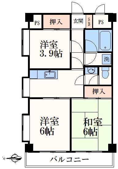 T`S GARDEN永山(3K/6階)の間取り写真