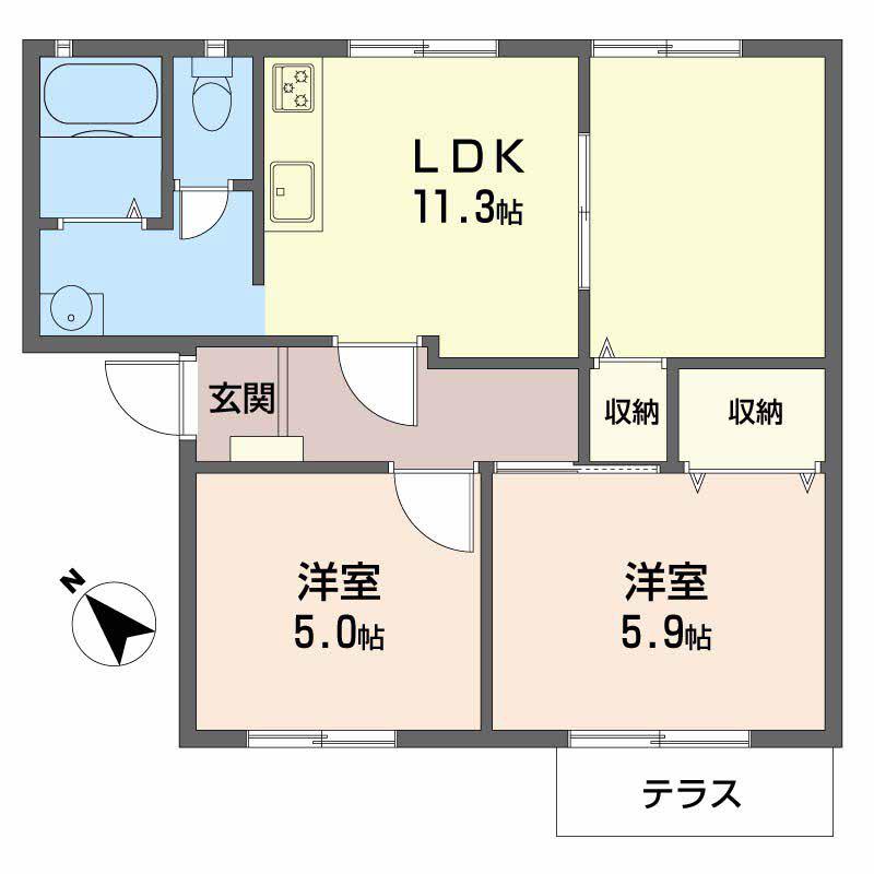 サンメゾンくすの木C棟(3DK/1階)の間取り写真
