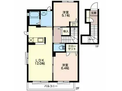 グランドソレーユII(2LDK/2階)の間取り写真