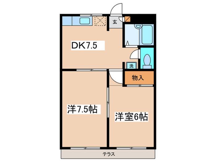 アメニティーハウス(2DK/1階)の間取り写真