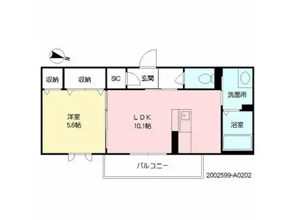 ベレオ山の手(1LDK/2階)の間取り写真