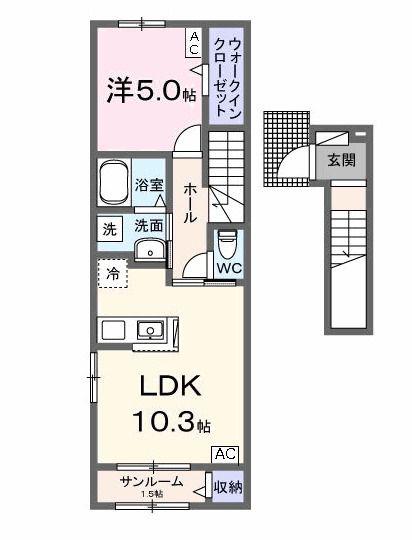 MALEN(1LDK/2階)の間取り写真