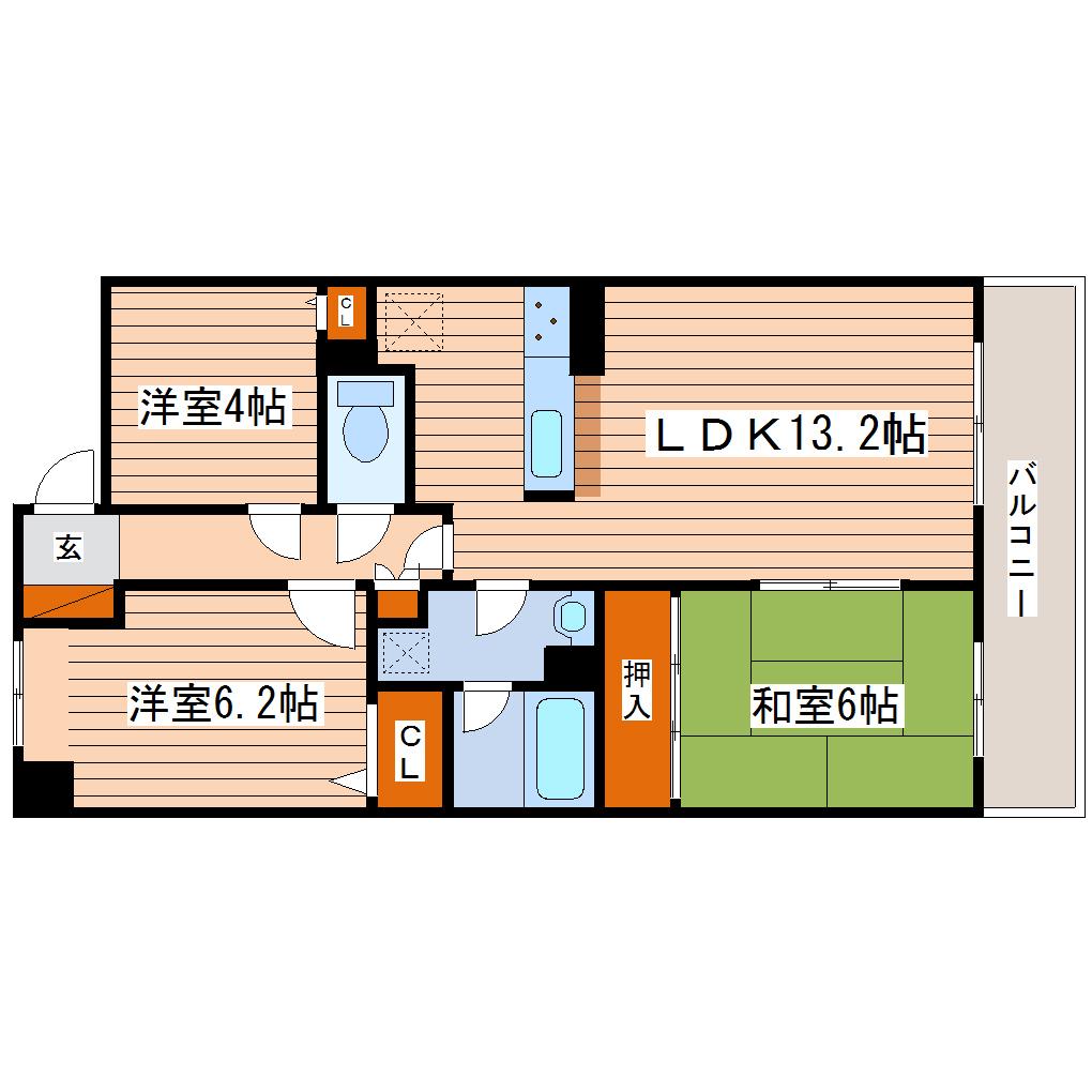 ガーデンスクエア泉(3LDK/2階)の間取り写真