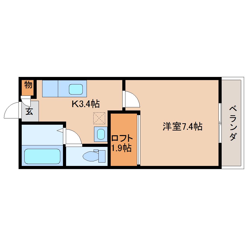 仙台市地下鉄南北線 泉中央駅 徒歩14分 2階建 築34年(1K/1階)の間取り写真