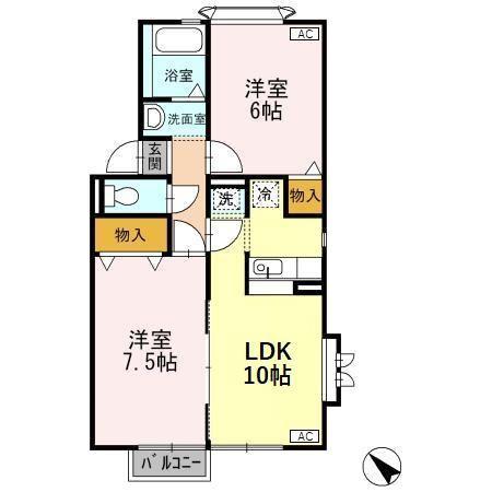 プレシードKI(2LDK/1階)の間取り写真