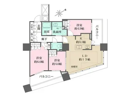 ザ・パークハウス西新宿タワー60(3LDK/13階)の間取り写真