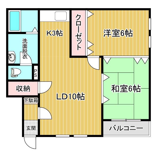 ＪＲ根室本線 柏林台駅 徒歩68分 2階建 築28年(2LDK/1階)の間取り写真