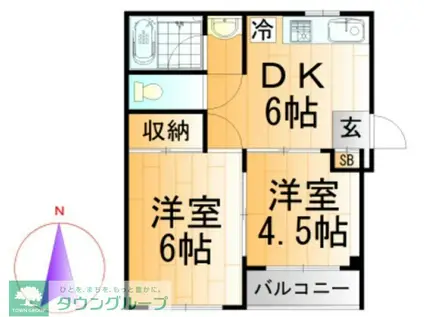 ダイヤモンドハイツ(2DK/3階)の間取り写真