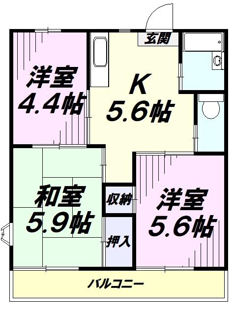 サニーライフI(3K/1階)の間取り写真
