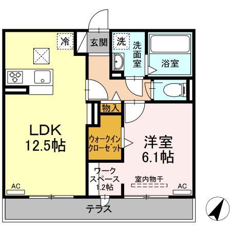 ぴりか/ひより ひより(1LDK/1階)の間取り写真