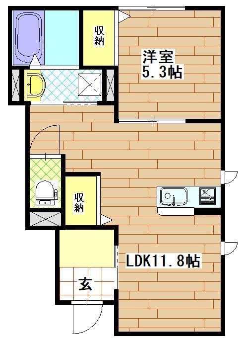 ルトゥール花春(1LDK/1階)の間取り写真
