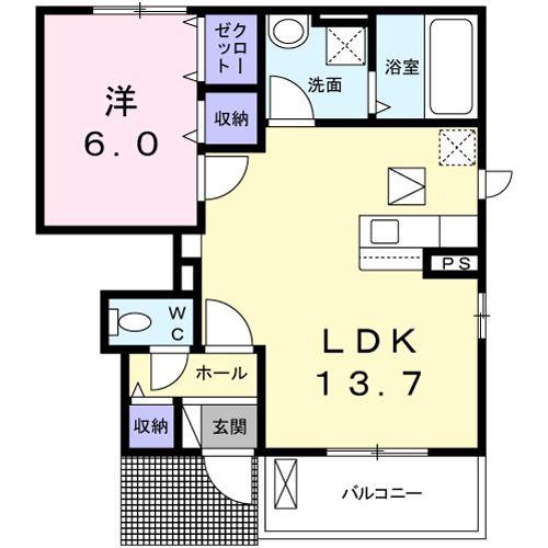 グレイス(1LDK/1階)の間取り写真