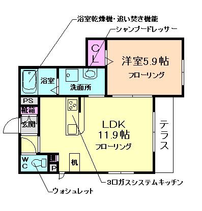 ユーモリスII(1LDK/1階)の間取り写真