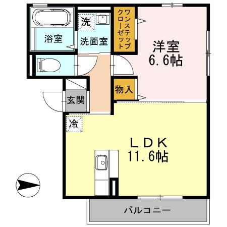 GLICINA(1LDK/3階)の間取り写真