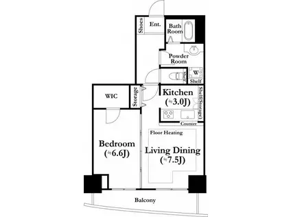 河田町ガーデン1(1LDK/23階)の間取り写真