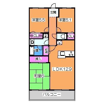 浅香山グリーンマンション(3LDK/6階)の間取り写真