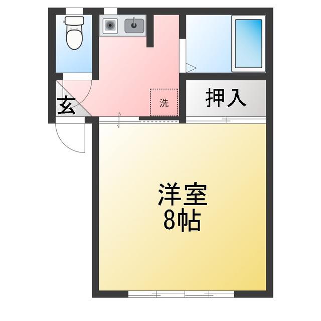 ハマシン狐ヶ崎マンション B(1K/2階)の間取り写真
