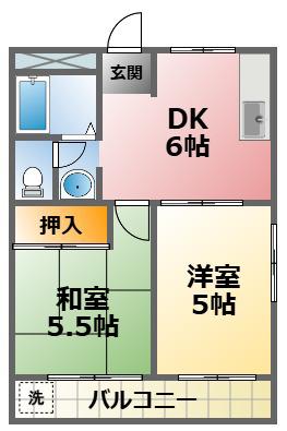第二西田ビル(2DK/2階)の間取り写真