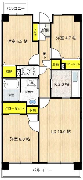パークプレイスIII(3LDK/6階)の間取り写真