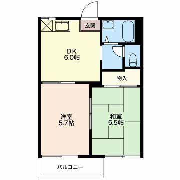 CASA KITO B棟(2DK/2階)の間取り写真