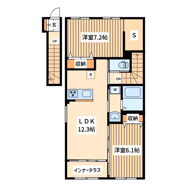 つくばエクスプレス 柏の葉キャンパス駅 徒歩18分 2階建 築1年(2LDK/2階)の間取り写真