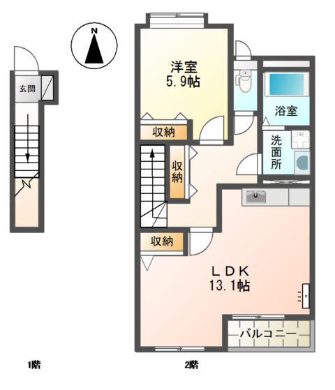 FINE PLACE(1LDK/2階)の間取り写真