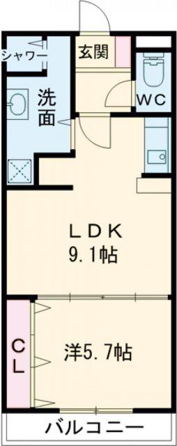 カーザ・北勢(1LDK/2階)の間取り写真