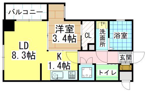 MGA黒崎W(1LDK/5階)の間取り写真