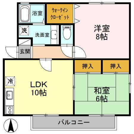 クレセントA(2LDK/1階)の間取り写真