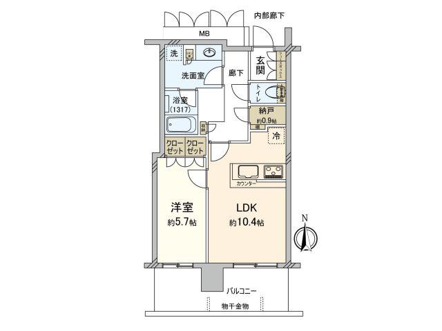 北浜ミッドタワー(1SLDK/10階)の間取り写真