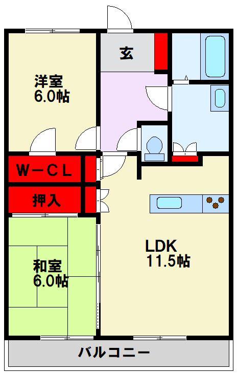サンパーク西鳴水  (2LDK/2階)の間取り写真