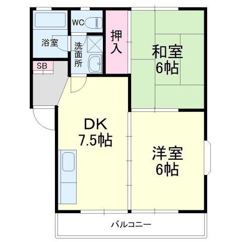 コーポゆあーず(2DK/2階)の間取り写真