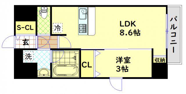 レオンコンフォート難波クレア(1LDK/8階)の間取り写真