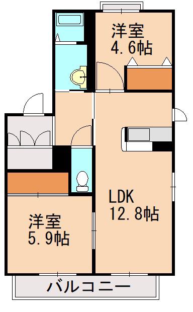 ファウンテンハイム A棟(2LDK/2階)の間取り写真