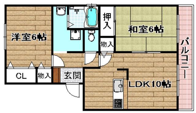 キムラハイツⅡ号棟(2LDK/1階)の間取り写真