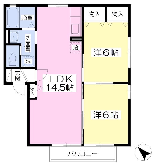 エムティジェイA棟(2LDK/2階)の間取り写真