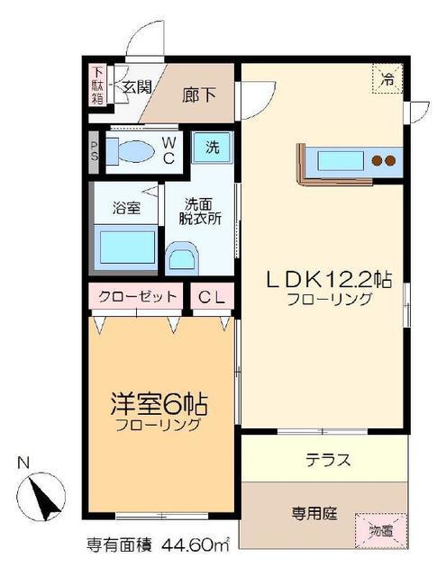 エクレールC棟(1LDK/1階)の間取り写真