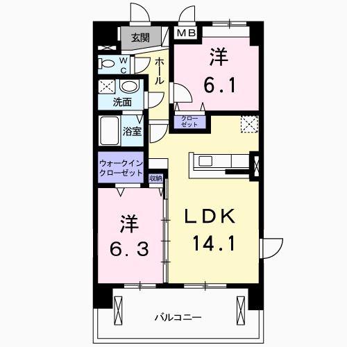 グランツ・フィオーレ(2LDK/4階)の間取り写真