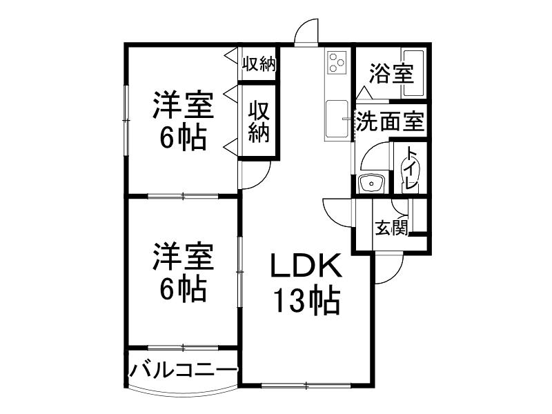プリオールヴァンベールI(2DK/1階)の間取り写真